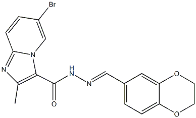 6-bromo-N'-(2,3-dihydro-1,4-benzodioxin-6-ylmethylene)-2-methylimidazo[1,2-a]pyridine-3-carbohydrazide Struktur