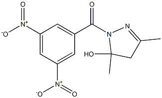 1-{3,5-bisnitrobenzoyl}-3,5-dimethyl-4,5-dihydro-1H-pyrazol-5-ol Struktur