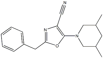 2-benzyl-5-(3,5-dimethyl-1-piperidinyl)-1,3-oxazole-4-carbonitrile Struktur