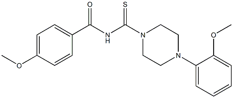 4-methoxy-N-{[4-(2-methoxyphenyl)-1-piperazinyl]carbothioyl}benzamide Struktur