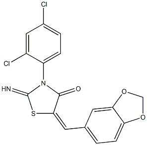 5-(1,3-benzodioxol-5-ylmethylene)-3-(2,4-dichlorophenyl)-2-imino-1,3-thiazolidin-4-one Struktur