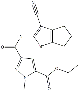 ethyl 3-{[(3-cyano-5,6-dihydro-4H-cyclopenta[b]thien-2-yl)amino]carbonyl}-1-methyl-1H-pyrazole-5-carboxylate Struktur