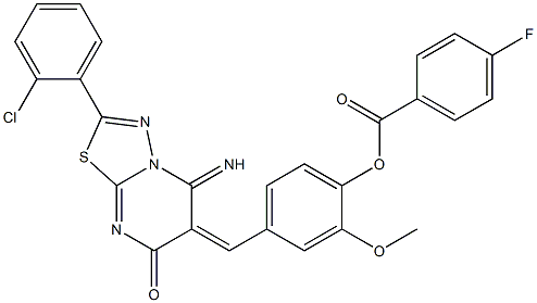 4-[(2-(2-chlorophenyl)-5-imino-7-oxo-5H-[1,3,4]thiadiazolo[3,2-a]pyrimidin-6(7H)-ylidene)methyl]-2-methoxyphenyl 4-fluorobenzoate Struktur