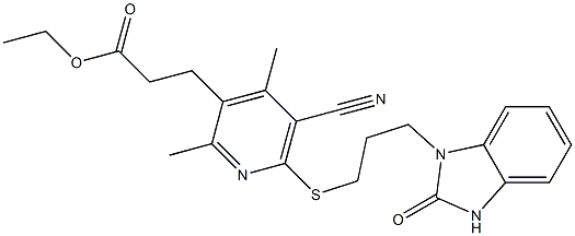 ethyl 3-(5-cyano-2,4-dimethyl-6-{[3-(2-oxo-2,3-dihydro-1H-benzimidazol-1-yl)propyl]sulfanyl}pyridin-3-yl)propanoate Struktur