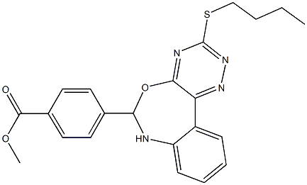 methyl 4-[3-(butylsulfanyl)-6,7-dihydro[1,2,4]triazino[5,6-d][3,1]benzoxazepin-6-yl]benzoate Struktur