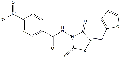 N-[5-(2-furylmethylene)-4-oxo-2-thioxo-1,3-thiazolidin-3-yl]-4-nitrobenzamide Struktur