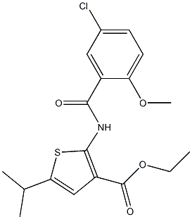 ethyl 2-[(5-chloro-2-methoxybenzoyl)amino]-5-isopropylthiophene-3-carboxylate Struktur