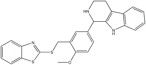 2-[(1,3-benzothiazol-2-ylsulfanyl)methyl]-4-(2,3,4,9-tetrahydro-1H-beta-carbolin-1-yl)phenyl methyl ether Struktur