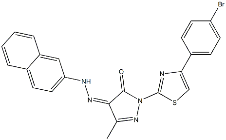 1-[4-(4-bromophenyl)-1,3-thiazol-2-yl]-3-methyl-1H-pyrazole-4,5-dione 4-[N-(2-naphthyl)hydrazone] Struktur