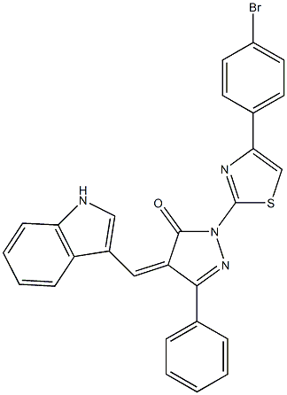 1-[4-(4-bromophenyl)-1,3-thiazol-2-yl]-4-[(Z)-1H-indol-3-ylmethylidene]-3-phenyl-1H-pyrazol-5-one Struktur