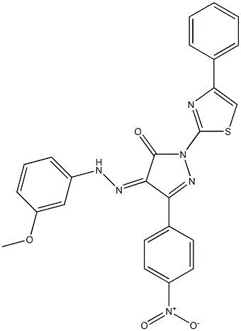 3-(4-nitrophenyl)-1-(4-phenyl-1,3-thiazol-2-yl)-1H-pyrazole-4,5-dione 4-[N-(3-methoxyphenyl)hydrazone] Struktur