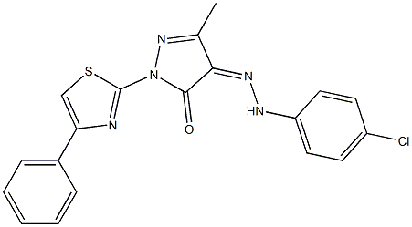 3-methyl-1-(4-phenyl-1,3-thiazol-2-yl)-1H-pyrazole-4,5-dione 4-[N-(4-chlorophenyl)hydrazone] Struktur