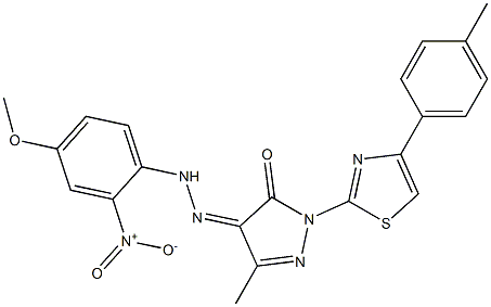 3-methyl-1-[4-(4-methylphenyl)-1,3-thiazol-2-yl]-1H-pyrazole-4,5-dione 4-[N-(4-methoxy-2-nitrophenyl)hydrazone] Struktur