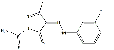 4-[(Z)-2-(3-methoxyphenyl)hydrazono]-3-methyl-5-oxo-1H-pyrazole-1(5H)-carbothioamide Struktur