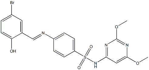 4-{[(E)-(5-bromo-2-hydroxyphenyl)methylidene]amino}-N-(2,6-dimethoxy-4-pyrimidinyl)benzenesulfonamide Struktur