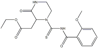 ethyl 2-(1-{[(2-methoxybenzoyl)amino]carbothioyl}-3-oxo-2-piperazinyl)acetate Struktur