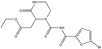 ethyl 2-(1-{[(5-bromo-2-furoyl)amino]carbothioyl}-3-oxo-2-piperazinyl)acetate Struktur