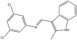 3,5-dichloro-N-[(E)-(2-methyl-1H-indol-3-yl)methylidene]aniline Struktur