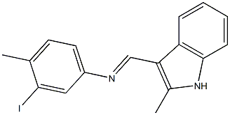 3-iodo-4-methyl-N-[(E)-(2-methyl-1H-indol-3-yl)methylidene]aniline Struktur