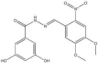 N'-[(E)-(4,5-dimethoxy-2-nitrophenyl)methylidene]-3,5-dihydroxybenzohydrazide Struktur