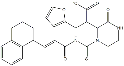 tetrahydro-2-furanylmethyl 2-[1-({[(E)-3-(1-naphthyl)-2-propenoyl]amino}carbothioyl)-3-oxo-2-piperazinyl]acetate Struktur