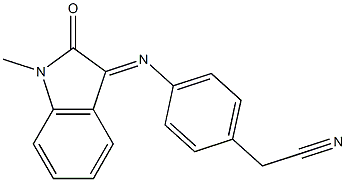 2-{4-[(1-methyl-2-oxo-1,2-dihydro-3H-indol-3-yliden)amino]phenyl}acetonitrile Struktur