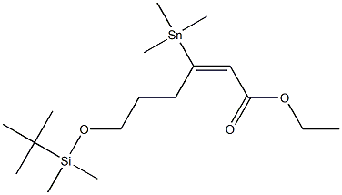 (E)-3-(Trimethylstannyl)-6-(dimethyl tert-butylsiloxy)-2-hexenoic acid ethyl ester Struktur