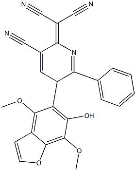 4,7-Dimethoxy-5-[[2-phenyl-5-cyano-3,6-dihydro-6-(dicyanomethylene)pyridin]-3-yl]benzofuran-6-ol Struktur