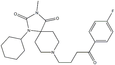 1-Cyclohexyl-8-[3-(4-fluorobenzoyl)propyl]-3-methyl-1,3,8-triazaspiro[4.5]decane-2,4-dione Struktur