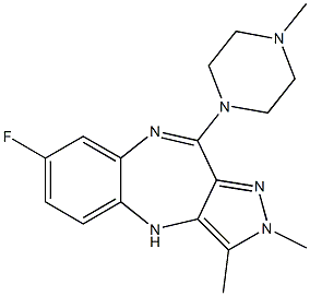 7-Fluoro-10-(4-methylpiperazin-1-yl)-2,3-dimethyl-2,4-dihydropyrazolo[4,3-b][1,5]benzodiazepine Struktur