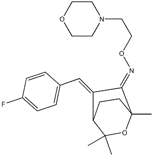 5-[4-Fluorobenzylidene]-1,3,3-trimethyl-2-oxabicyclo[2.2.2]octan-6-one O-[2-morpholinoethyl]oxime Struktur