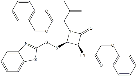 3-Methyl-2-[(3R,4R)-2-oxo-3-[(phenoxyacetyl)amino]-4-[(benzothiazol-2-yl)dithio]azetidin-1-yl]-3-butenoic acid benzyl ester Struktur