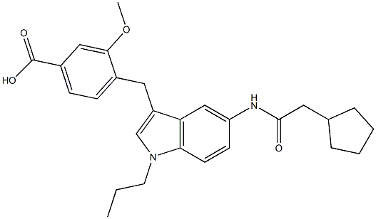 4-[5-Cyclopentylacetylamino-1-propyl-1H-indol-3-ylmethyl]-3-methoxybenzoic acid Struktur