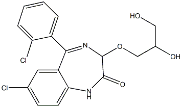 1,3-Dihydro-7-chloro-5-(o-chlorophenyl)-3-(2,3-dihydroxypropoxy)-2H-1,4-benzodiazepin-2-one Struktur