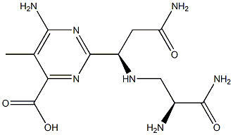 6-Amino-2-[(R)-1-[(S)-2-amino-2-carbamoylethylamino]-2-carbamoylethyl]-5-methylpyrimidine-4-carboxylic acid Struktur