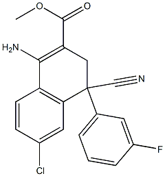 1-Amino-4-cyano-3,4-dihydro-6-chloro-4-(3-fluorophenyl)naphthalene-2-carboxylic acid methyl ester Struktur