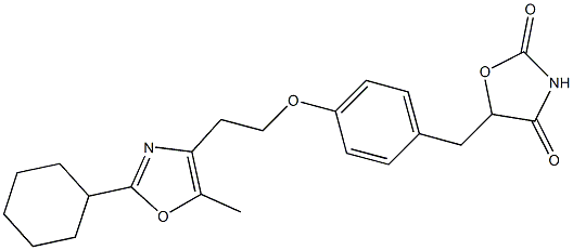 5-[4-[2-[5-Methyl-2-cyclohexyl-4-oxazolyl]ethoxy]benzyl]oxazolidine-2,4-dione Struktur