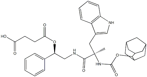 Succinic acid hydrogen (R)-2-[[(2R)-2-(adamantan-2-yloxycarbonylamino)-3-(1H-indol-3-yl)-2-methylpropanoyl]amino]-1-phenylethyl ester Struktur