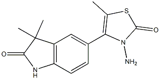 1,3-Dihydro-5-[(3-amino-2,3-dihydro-5-methyl-2-oxothiazol)-4-yl]-3,3-dimethyl-2H-indol-2-one Struktur