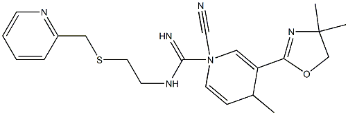 N1-[2-[(2-Pyridylmethyl)thio]ethyl]-N2-cyano-4-methyl-3-(4,4-dimethyl-2-oxazolin-2-yl)-1,4-dihydropyridine-1-carboxamidine Struktur