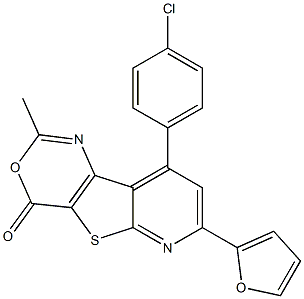 2-Methyl-7-(2-furanyl)-9-(4-chlorophenyl)-4H-pyrido[3',2':4,5]thieno[3,2-d][1,3]oxazin-4-one Struktur