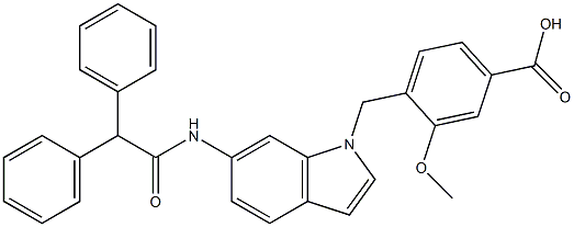 4-[6-[Diphenylacetylamino]-1H-indol-1-ylmethyl]-3-methoxybenzoic acid Struktur