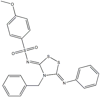 3-Phenylimino-4-benzyl-5-(4-methoxyphenyl)sulfonylimino-1,2,4-dithiazolidine Struktur