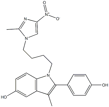 1-[4-(4-Nitro-2-methyl-1H-imidazol-1-yl)butyl]-2-(4-hydroxyphenyl)-3-methyl-1H-indol-5-ol Struktur