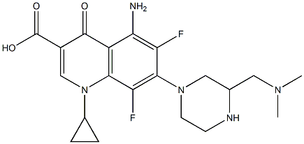 5-Amino-1-cyclopropyl-6,8-difluoro-1,4-dihydro-7-[3-dimethylaminomethyl-1-piperazinyl]-4-oxoquinoline-3-carboxylic acid Struktur