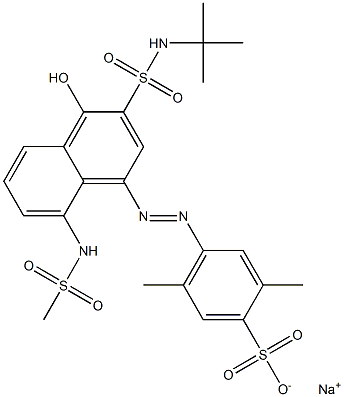 4-[3-(N-tert-Butylsulfamoyl)-4-hydroxy-8-methylsulfonylamino-1-naphtylazo]-2,5-dimethylbenzenesulfonic acid sodium salt Struktur