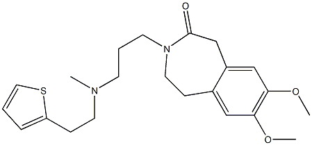 2,3-Dihydro-7,8-dimethoxy-3-[3-[N-[2-(2-thienyl)ethyl]-N-methylamino]propyl]-1H-3-benzazepin-4(5H)-one Struktur