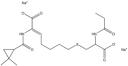 (Z)-7-[[2-Propanoylamino-2-(hydroxycarbonyl)ethyl]thio]-2-[(2,2-dimethylcyclopropyl)carbonylamino]-2-heptenoic acid sodium salt Struktur