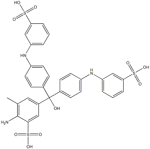 5-[Bis[4-(3-sulfophenylamino)phenyl]hydroxymethyl]-2-amino-3-methylbenzenesulfonic acid Struktur