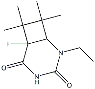 6-Fluoro-2-ethyl-7,7,8,8-tetramethyl-2,4-diazabicyclo[4.2.0]octane-3,5-dione Struktur